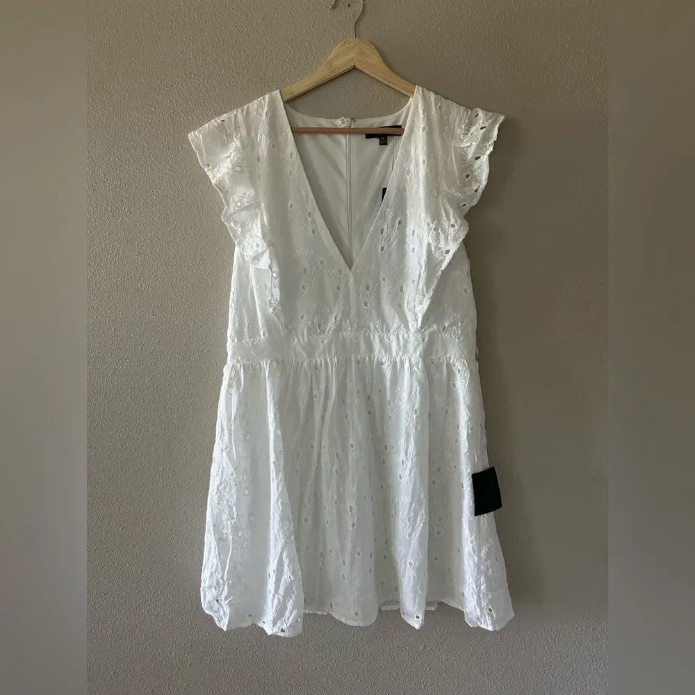 NWT Lulus Flirtatious in Florence White Ruffled Eyelet Cotton Mini Dress XL - Picture 3 of 9